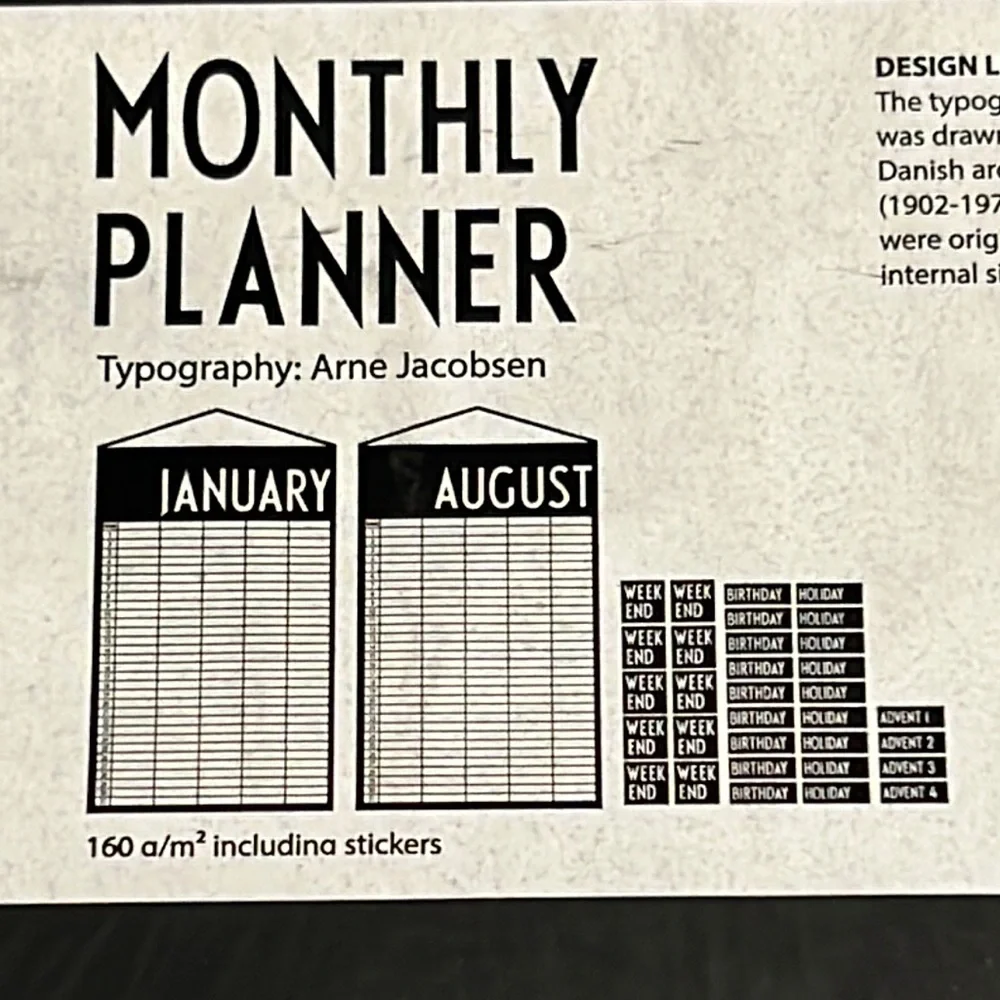 DESIGN LETTERS + Arne Jacobsen - monthly planner typography by Arne Jacobsen